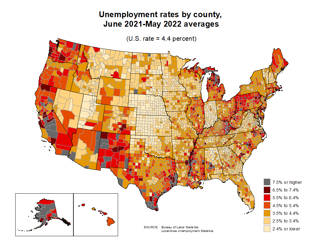 Bureau of Labor Statistics, Local Area Unemployment June 2021 - May 2022